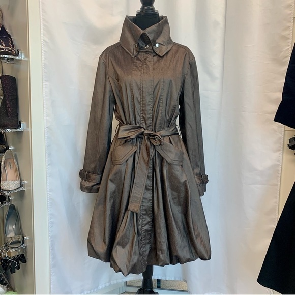 Samuel Dong brown bronze Belted Full Zip Water Resistant Bubble Trench Coat Sz L - Picture 3 of 16